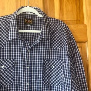 Plains Western Wear Blue, Red, and White Plaid Shirt